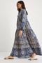 Women's Navy Blue V-Neck Patterned Button Detailed Maxi Viscose Dress 2423 60283334