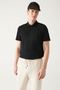 Men's Black Uncurlable 100% Cotton 3-Button Polo Collar T-Shirt E 001035 - 3