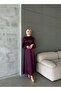 Balloon Sleeve Satin Hijab Oversize Piping Belted Hijab Dress - 2