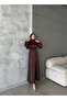 Balloon Sleeve Satin Hijab Oversize Piping Belted Hijab Dress - 3