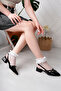 Short Heeled Female Black Patent Leather Stiletto 4 cm - 5