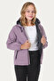 Girl's plum inner lined water and windproof k Hooded double zippered pocket raincoat - 3