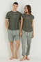 Checkered Text Printed Women's Couple Pajama Set with Piping Back Window - 2