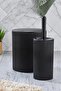 Round Trash Can & Round Toilet Brush Set Dual Bathroom Set Black