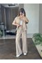 Taupe Waist-Tied Short-Sleeve Jacket Trousers Set