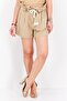 Women Plain Draw String Basic Shorts, Tan