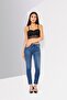 Kadın Slim Fit Yıkanmış Esnek Kot Pantolon, Mavi - 2