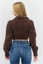Women Surplice Neckline Long Sleeves Textured Blouse, Dark Brown - 3