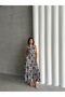 Women's Navy Blue Patterned Shirt Collar Summer Maxi Dress - 3