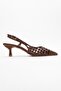 Heaven Dark Tan Knitted Open Back Women's Low Heeled Shoes - 6