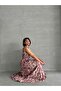 Women's Burgundy Patterned Shirt Collar Summer Maxi Dress - 5
