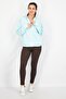 Women Hooded Neck Graphic Full Zip Sweatshirt, Pastel Turquoise - 2