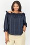 Women Plus Size Off Shoulder Long Sleeves Textured Top, Navy