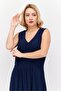 Women Plain Midi Dress, Navy - 4