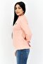 Women Mock Neck Embroidered Logo Knitted Sweatshirt, Pink - 3