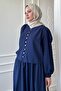 Dark Navy Blue Suit with Elastic Button Detail Skirt - 4