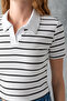 Women's Polo Neck Striped Cotton T-Shirt White Black - 25795 - 6