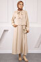 Beige Collar Detailed Shirt Skirt Suit