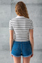 Women's Polo Neck Striped Cotton T-Shirt White Black - 25795 - 8