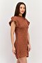 Women Crew Neck Knitted Mini Dress, Rust - 3