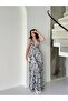 Women's Satin Black Shoulder Tie Midi Dress - 2