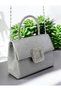 Women's Silver Silvery Stone Buckle Detailed Portfolio Stone Handle Evening Dress Bag