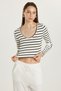 Women's Slim Fit Slim Fit Long Sleeve Crew Neck Striped Blouse - 4