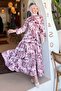 Patterned Hijab Dress Claret Red 512 - 5