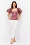 Women Queen Anne Neckline Short Sleeves Allover Printed Top, Purple Combo - 4