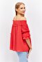 Women Off Shoulder Neck Short Sleeves Textured Blouse, Red - 3