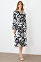 Modailgi V-Neck Long Sleeve Midi Dress with Front Pleat and Chain Belt Detail Black - 4