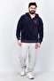 Men Hooded Long Sleeve Textured Sweatshirt, Navy - 3