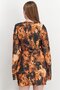 Women Tie Neckline Long Sleeve Allover Printed Dress, Multicolor - 4