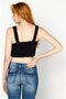 Women Square Neck Sleeveless Textured Crop Tops, Black - 3