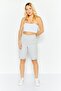 Women Petite Fit Plain Chino Shorts, Grey - 2