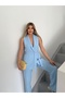 Women's Baby Blue Belted Vest Pants Set - 4