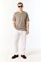 Men's Khaki Linen Blend Crew Neck T-Shirt - 3