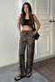 Women's Leopard Print High Waist Satin Pants - 6