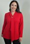 Women's V-Neck Scarf Crepe Satin Large Size Blouse - 3