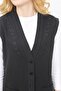 Steel Knit 5 Buttons Breast Embroidered Mother Vest Black - 3