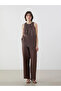 Brown Crew Neck Linen Blend Asymmetric Cut Blouse - 3