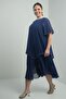 Women's Short Flounce Sleeve Lined Stone Detailed Large Size Chiffon Midi Dress - 2