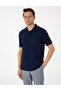 Navy Blue Regular Fit 100% Cotton Pocket Buttoned Polo Collar Basic T-Shirt 50306552-Vr033
