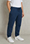 Men's Navy Blue Linen Loose Cut Comfortable Fit Trousers