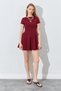 Women's Burgundy Short Sleeve Fragmented Flounce Double Fabric Dress - 2