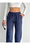 Women's Navy Blue High Waist Wide Leg Muslin Trousers - 3