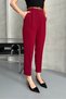 Women's Narrow Leg Pleated Belted Seasonal Fabric Trousers Burgundy - 7