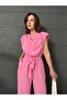 Belted Jumpsuit with Padded Shoulders - 2