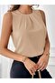Women's Zero Sleeve Crew Neck Front Pleated Imported Crepe Blouse - 3