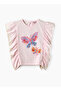 Girls Pink Butterfly Print Ruffle Top - 2